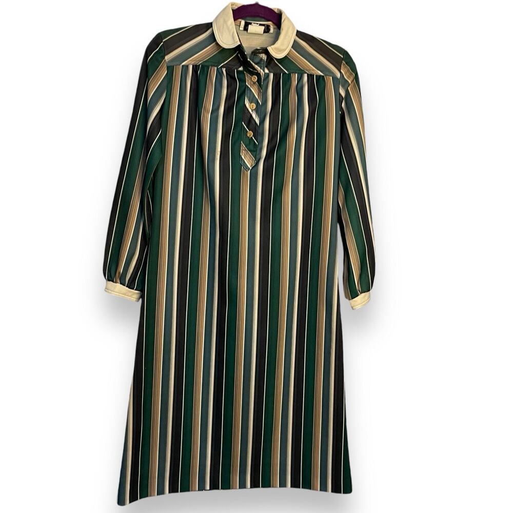 Kenny Classics A-Line Shirt Dress Women's 10 Multicolor Midi VTG Business Casual